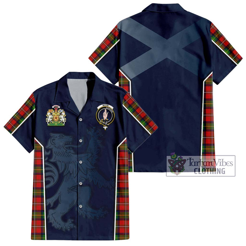 Boyd Tartan Short Sleeve Button Shirt with Family Crest and Lion Rampant Vibes Sport Style Kid - Tartan Vibes Clothing