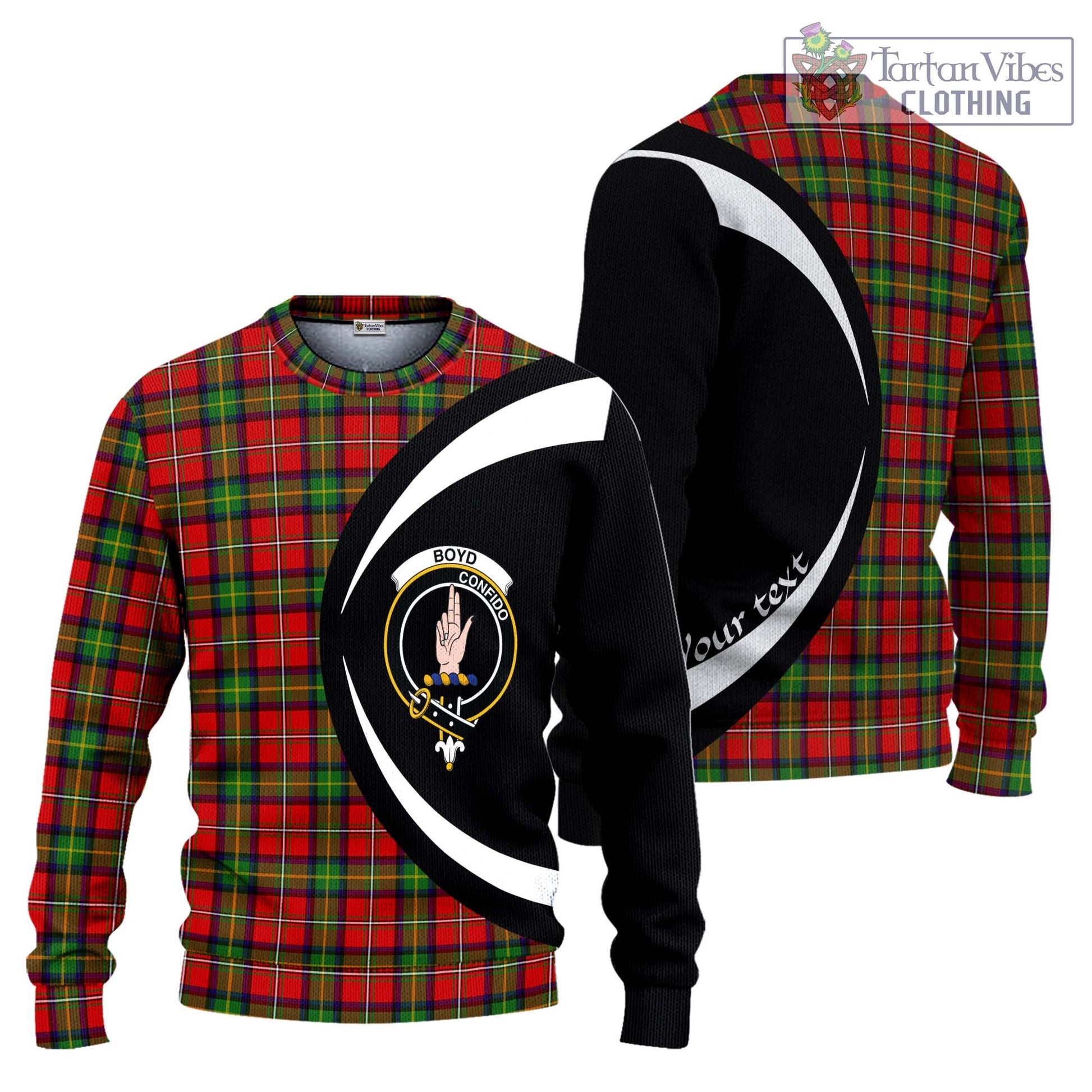 Boyd Tartan Ugly Sweater with Family Crest Circle Style Unisex - Tartan Vibes Clothing