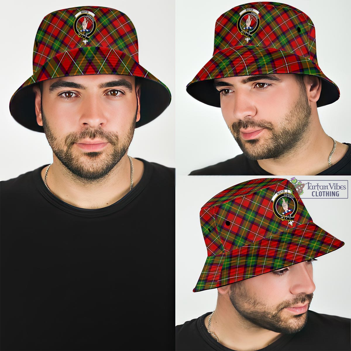 Tartan Vibes Clothing Boyd Modern Tartan Bucket Hat with Family Crest