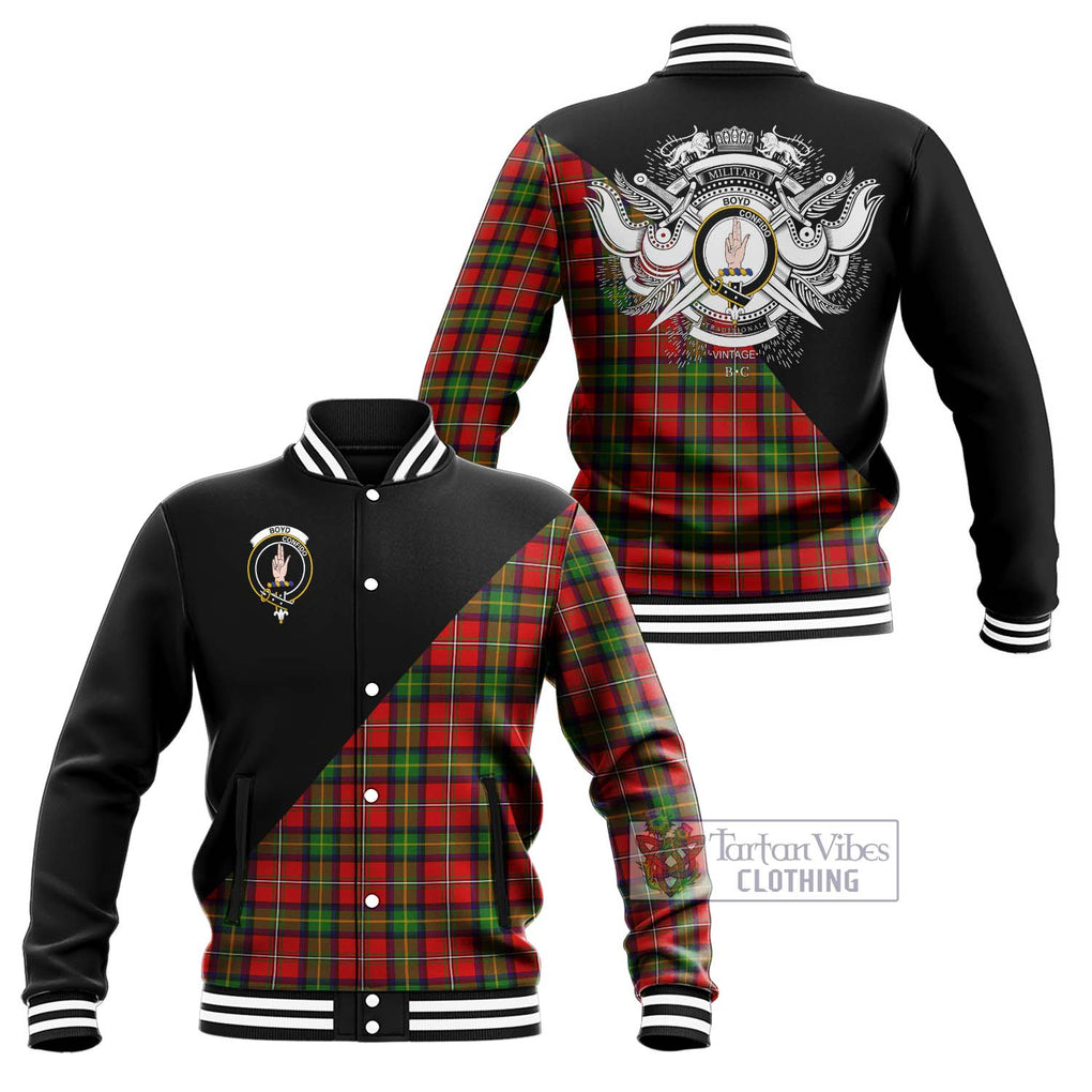 Boyd Tartan Baseball Jacket with Family Crest and Military Logo Style Unisex - Tartanvibesclothing Shop