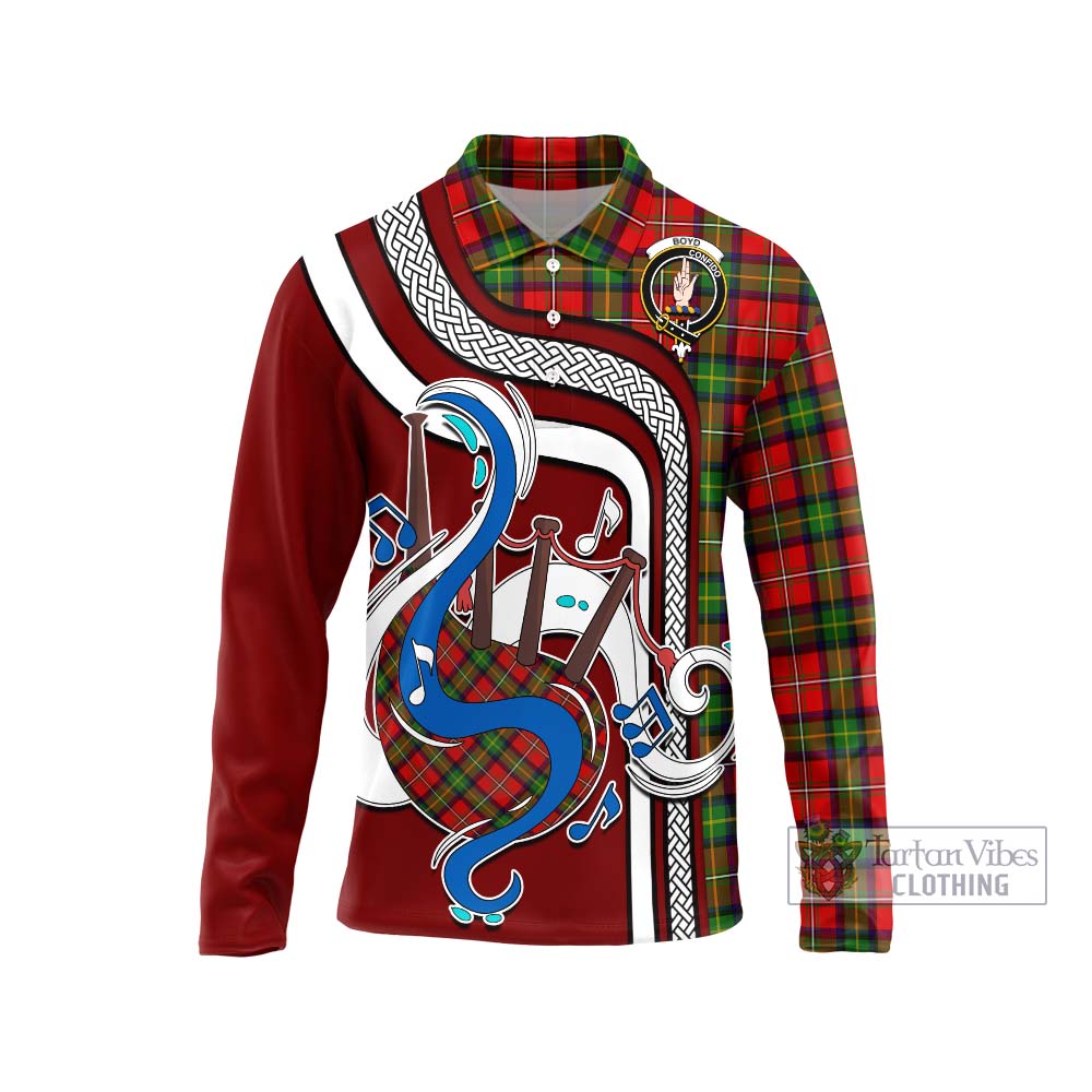 Tartan Vibes Clothing Boyd Modern Tartan Long Sleeve Polo Shirt with Epic Bagpipe Style