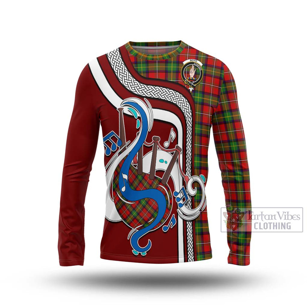 Tartan Vibes Clothing Boyd Modern Tartan Long Sleeve T-Shirt with Epic Bagpipe Style