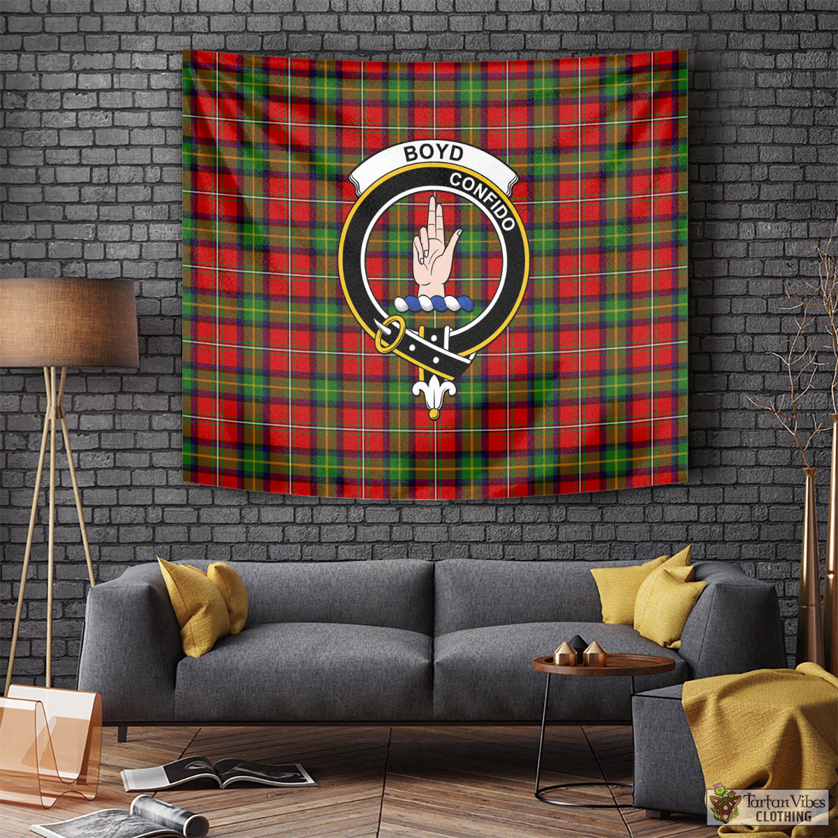 Tartan Vibes Clothing Boyd Modern Tartan Tapestry Wall Hanging and Home Decor for Room with Family Crest