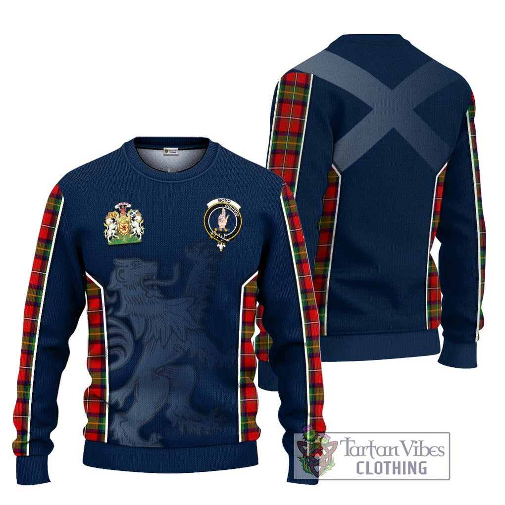 Boyd Tartan Knitted Sweater with Family Crest and Lion Rampant Vibes Sport Style Unisex - Tartan Vibes Clothing