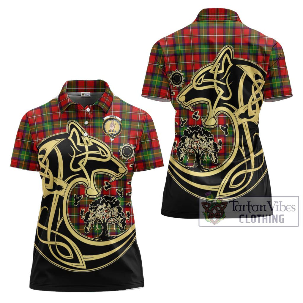 Boyd Tartan Women's Polo Shirt with Family Crest Celtic Wolf Style Women - Tartanvibesclothing Shop