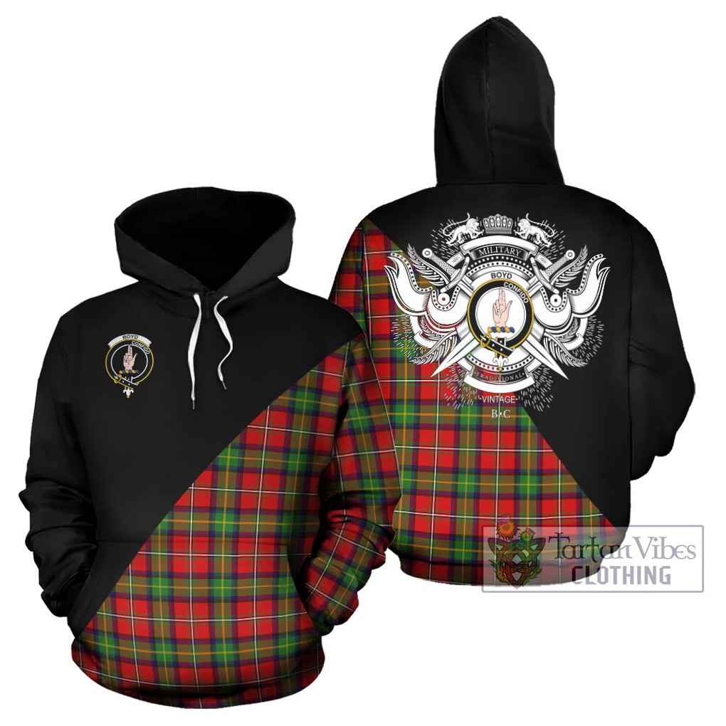 Boyd Tartan Hoodie with Family Crest and Military Logo Style Zip Hoodie - Tartanvibesclothing Shop