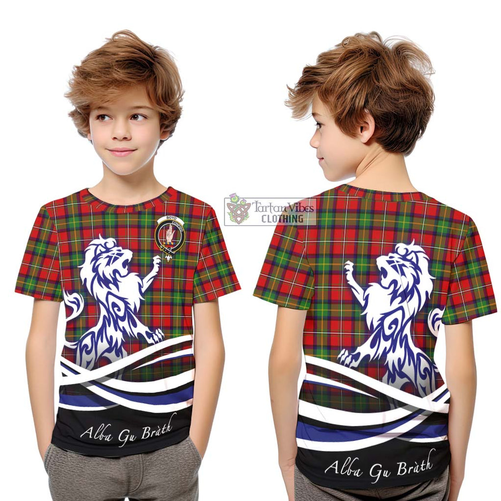 Boyd Tartan Kid T-Shirt with Alba Gu Brath Regal Lion Emblem Youth XL Size14 - Tartanvibesclothing Shop