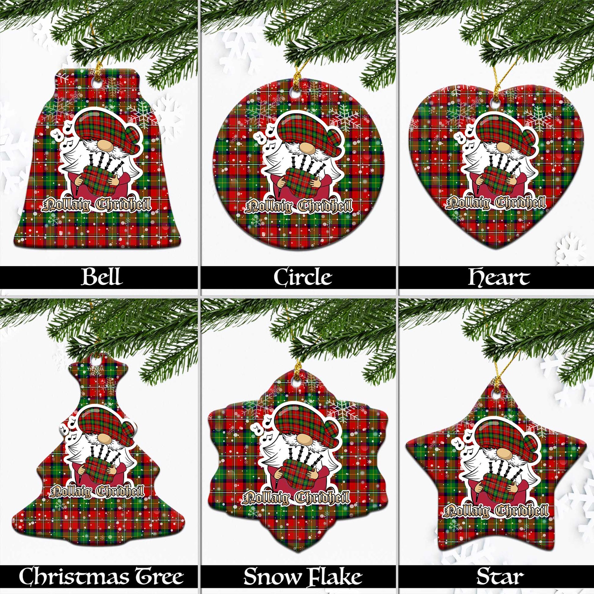 Boyd Modern Tartan Christmas Ornaments with Scottish Gnome Playing Bagpipes Ceramic - Tartanvibesclothing