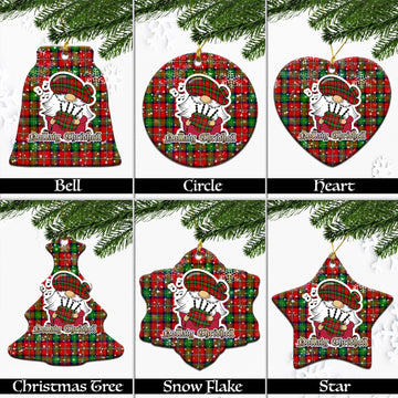 Boyd Tartan Christmas Ceramic Ornaments with Scottish Gnome Playing Bagpipes