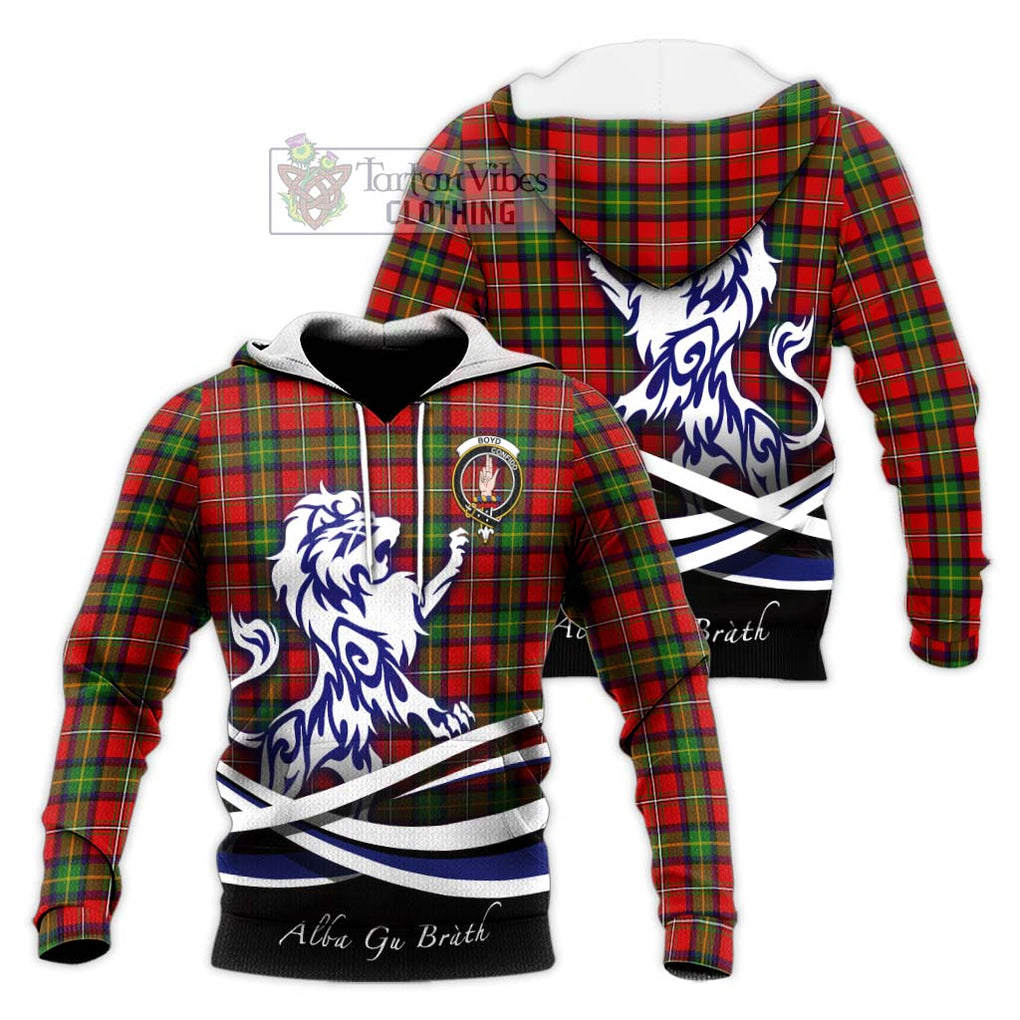 Boyd Tartan Knitted Hoodie with Alba Gu Brath Regal Lion Emblem Unisex Knitted Pullover Hoodie - Tartanvibesclothing Shop