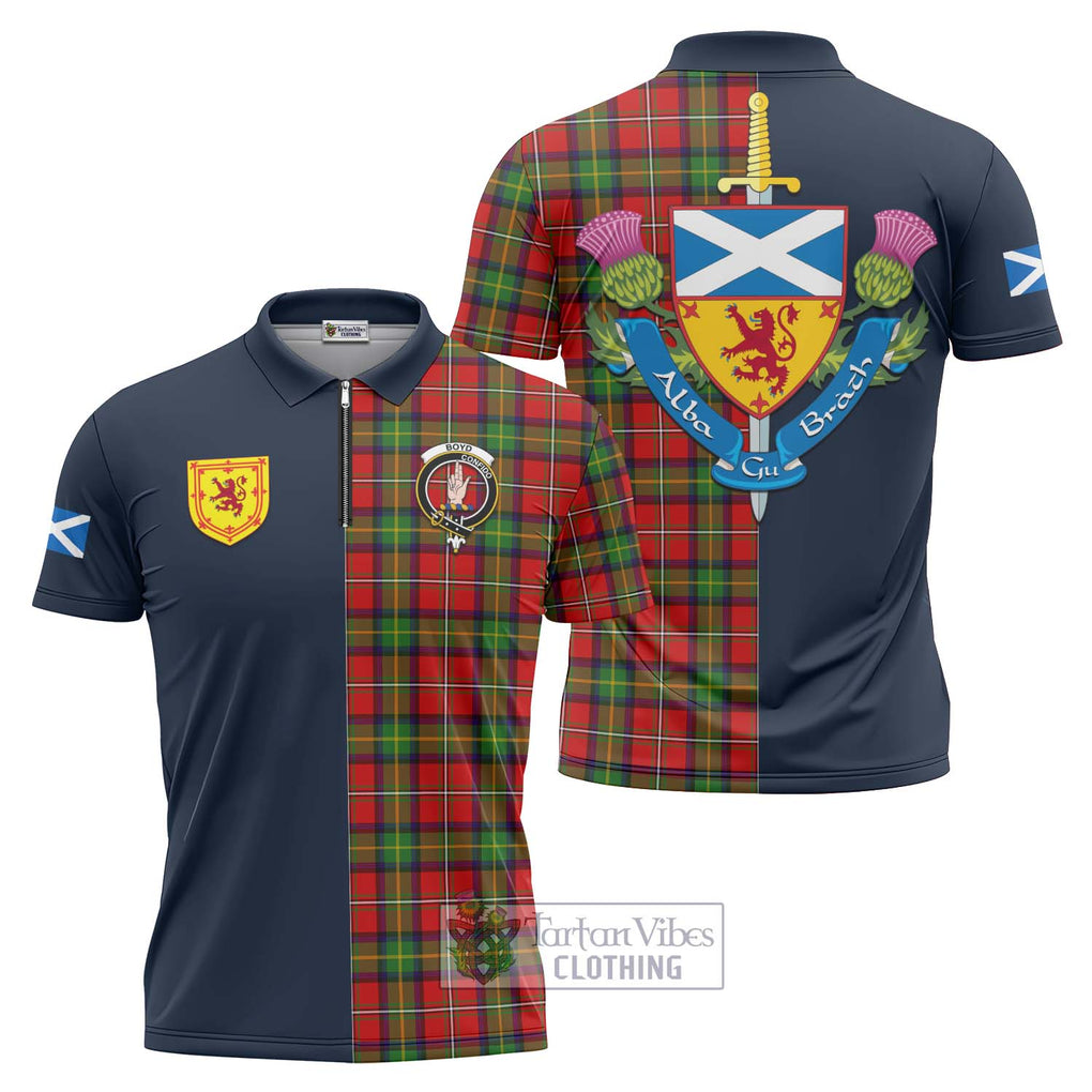 Tartan Vibes Clothing Boyd Modern Tartan Zipper Polo Shirt with Scottish Lion Royal Arm Half Style