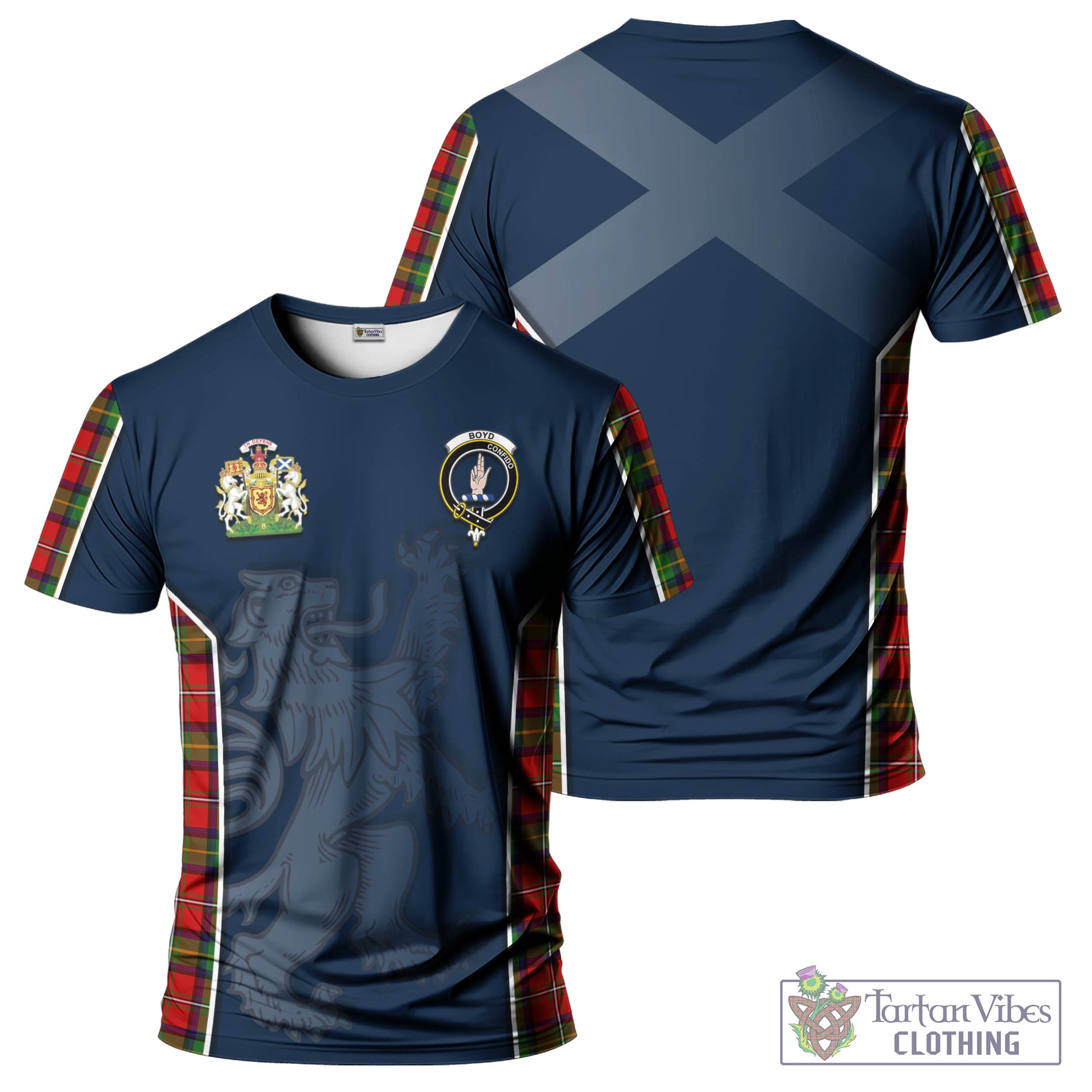 Tartan Vibes Clothing Boyd Modern Tartan T-Shirt with Family Crest and Lion Rampant Vibes Sport Style