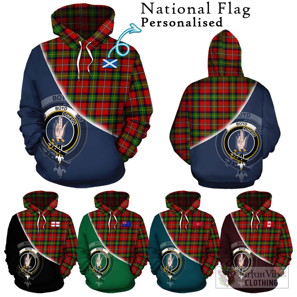 Boyd Tartan Hoodie with Personalised National Flag and Family Crest Half Style Zip Hoodie - Tartanvibesclothing Shop