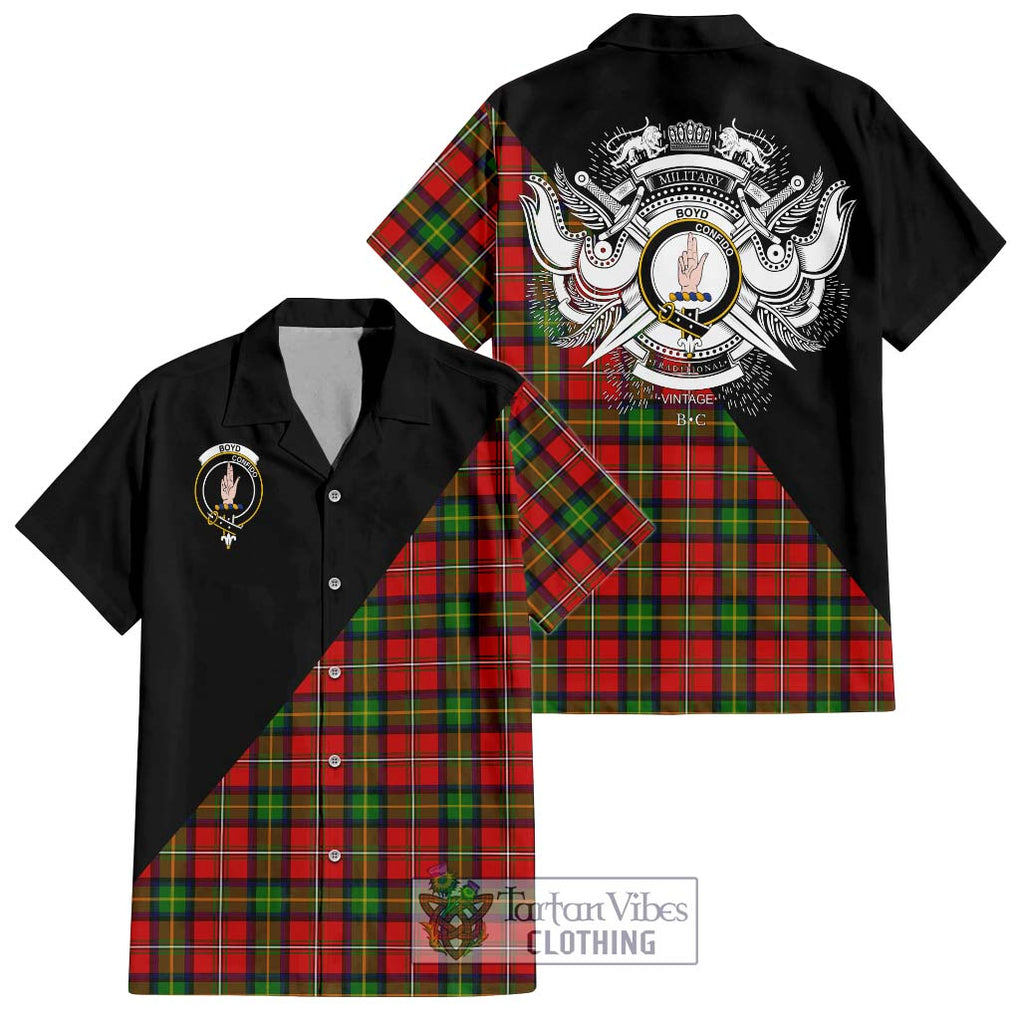 Boyd Tartan Short Sleeve Button Shirt with Family Crest and Military Logo Style Kid - Tartanvibesclothing Shop