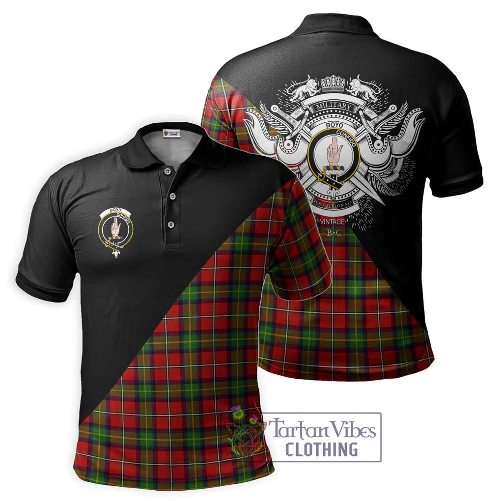 Boyd Tartan Polo Shirt with Family Crest and Military Logo Style Kid - Tartanvibesclothing Shop