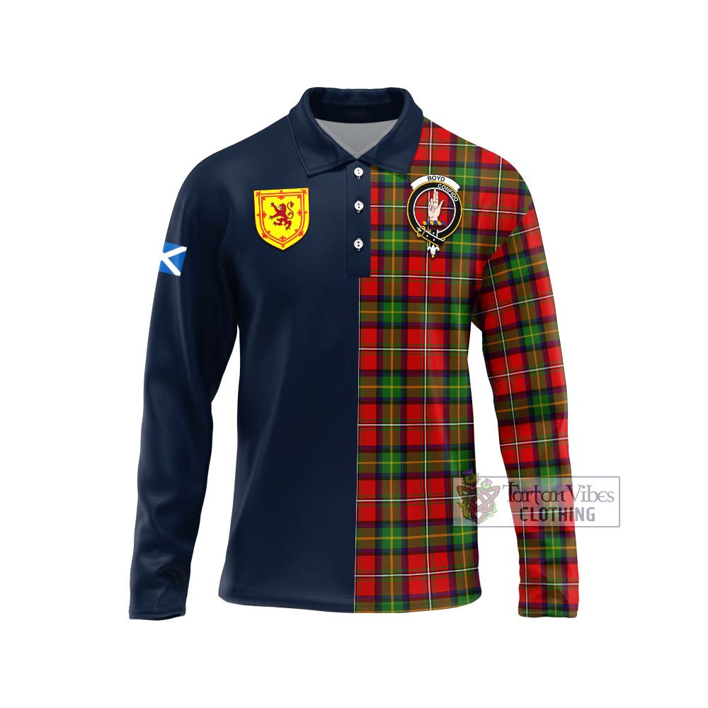 Tartan Vibes Clothing Boyd Modern Tartan Long Sleeve Polo Shirt with Scottish Lion Royal Arm Half Style