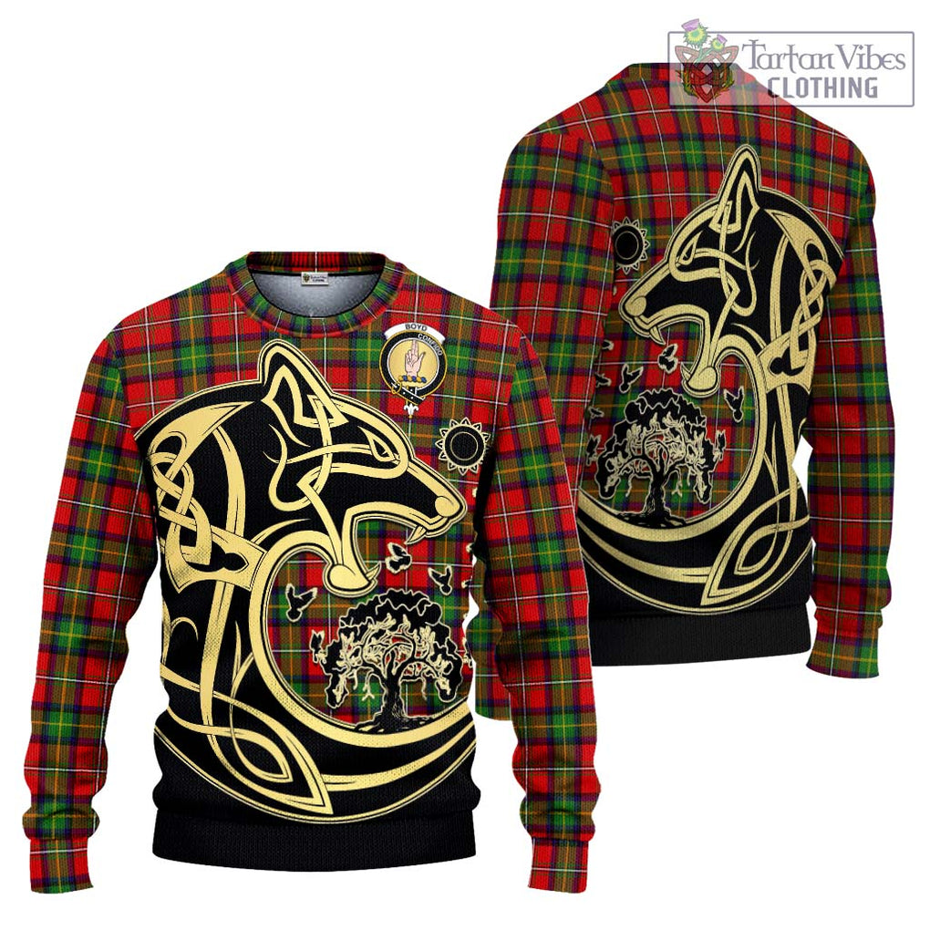 Boyd Tartan Knitted Sweater with Family Crest Celtic Wolf Style Unisex - Tartan Vibes Clothing