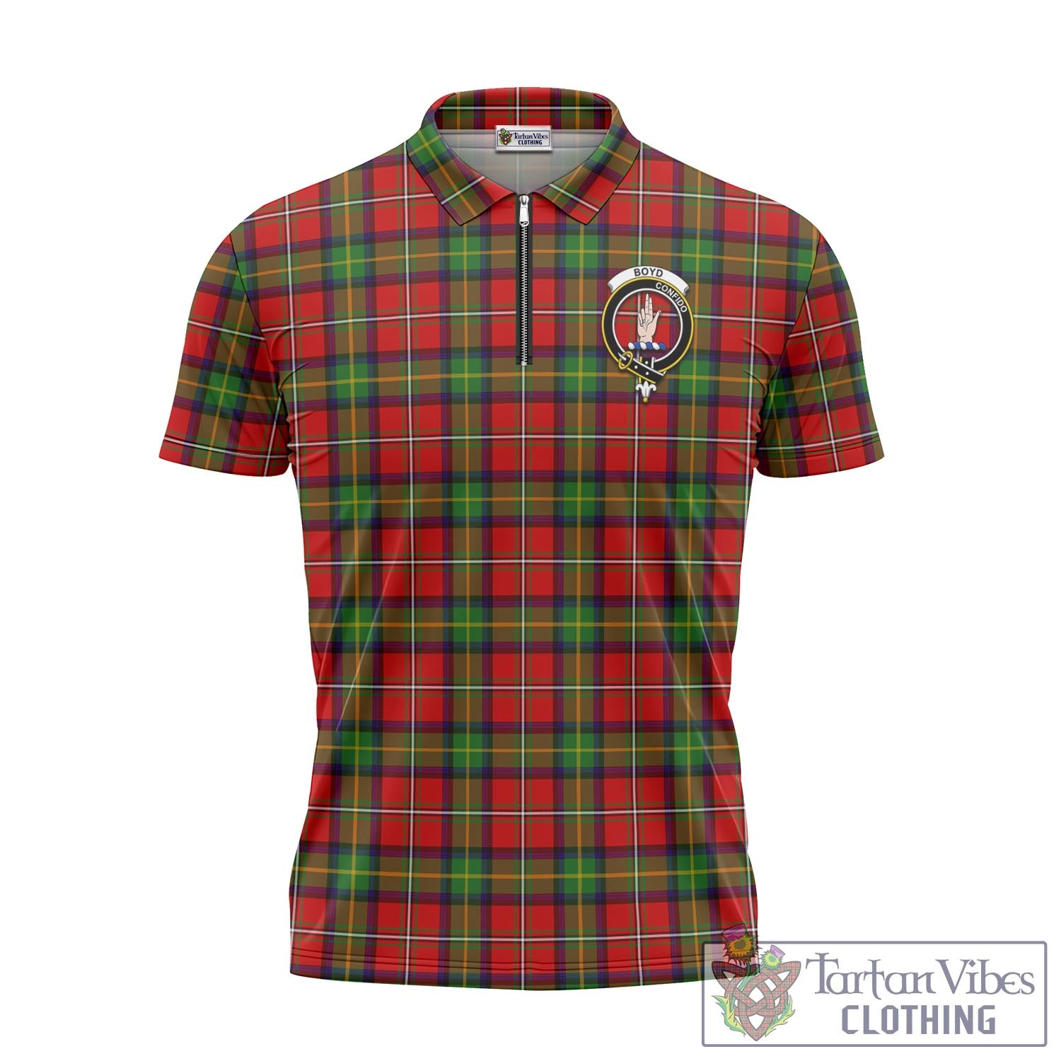 Tartan Vibes Clothing Boyd Modern Tartan Zipper Polo Shirt with Family Crest