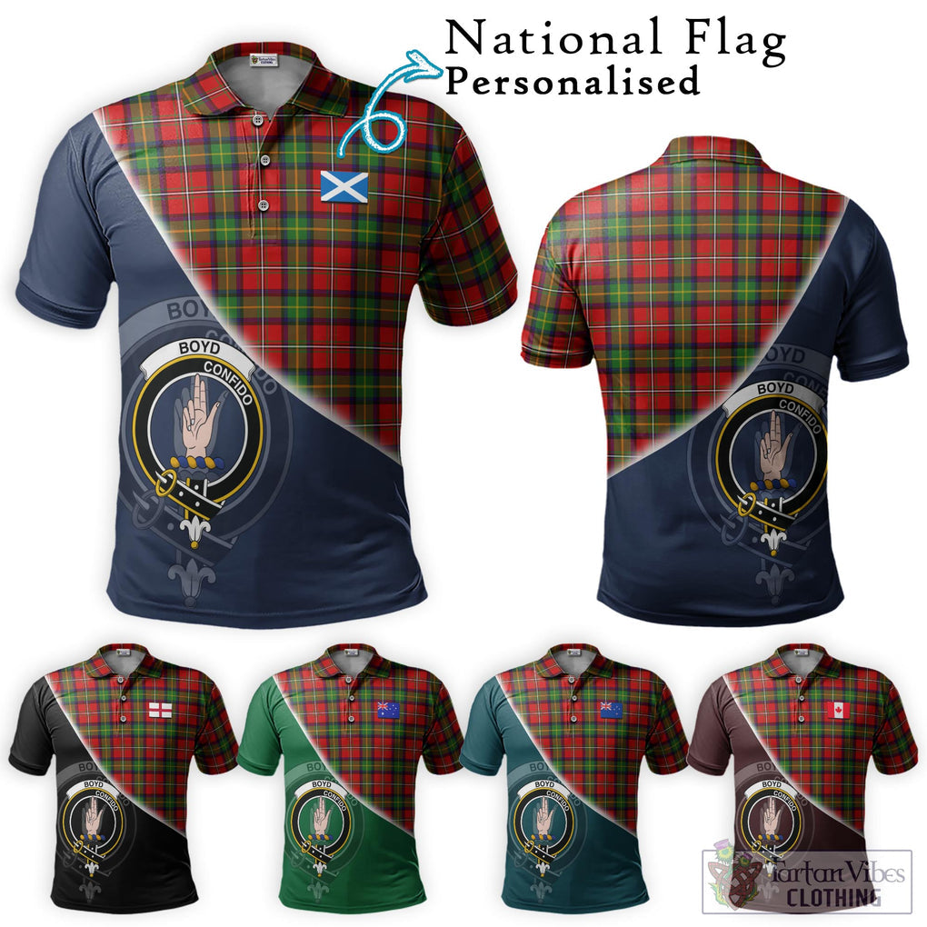 Boyd Tartan Polo Shirt with Personalised National Flag and Family Crest Half Style Maroon - Tartanvibesclothing Shop