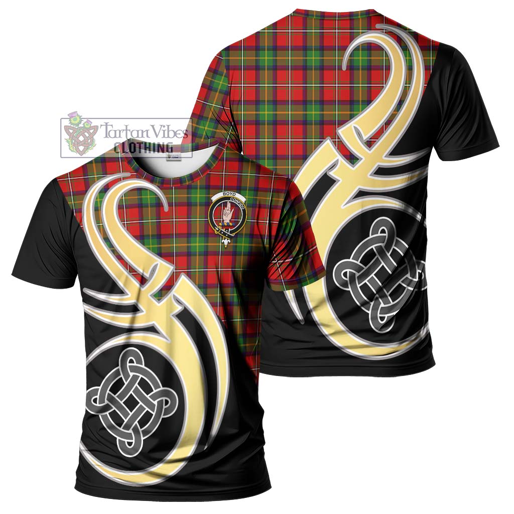 Tartan Vibes Clothing Boyd Modern Tartan T-Shirt with Family Crest and Celtic Symbol Style