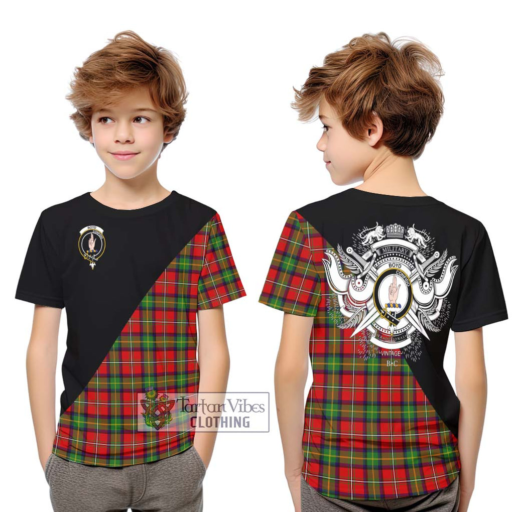 Boyd Tartan Kid T-Shirt with Family Crest and Military Logo Style Youth XL Size14 - Tartanvibesclothing Shop