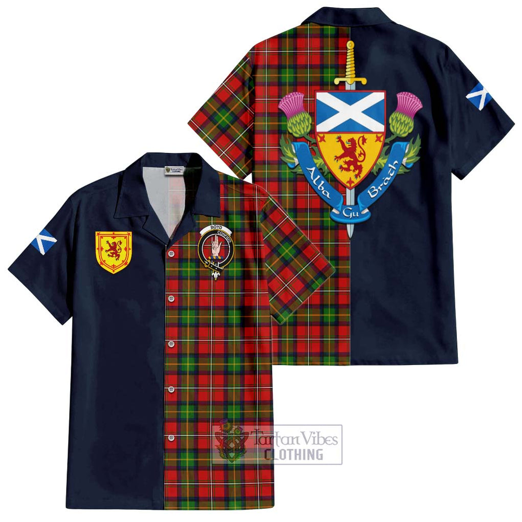 Tartan Vibes Clothing Boyd Modern Tartan Short Sleeve Button Shirt with Scottish Lion Royal Arm Half Style