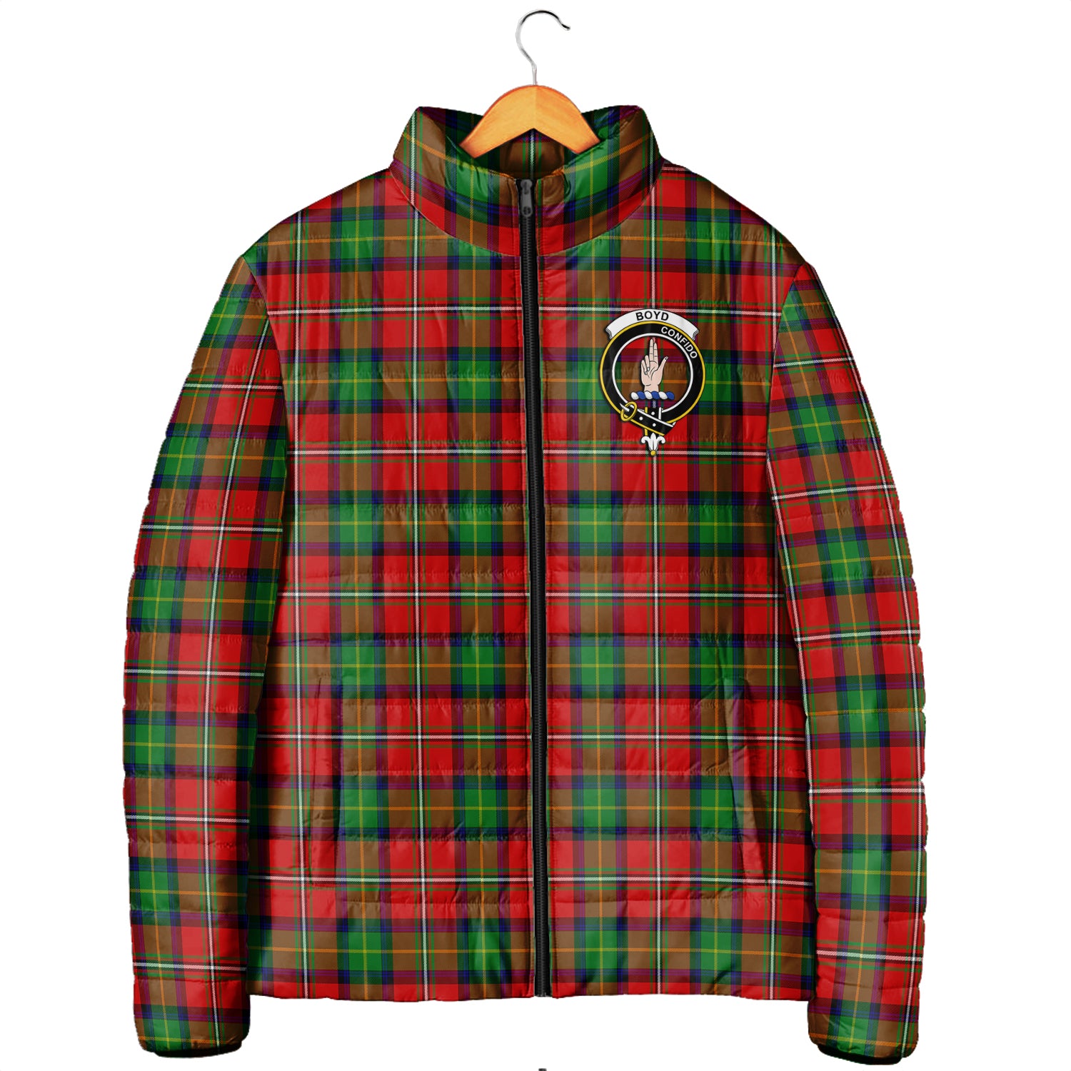 Boyd Tartan Padded Jacket with Family Crest Men's Padded Jacket - Tartan Vibes Clothing