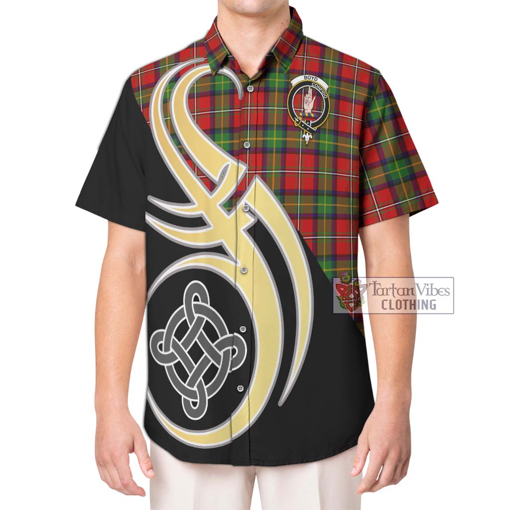 Boyd Tartan Short Sleeve Button Shirt with Family Crest and Celtic Symbol Style Kid - Tartan Vibes Clothing