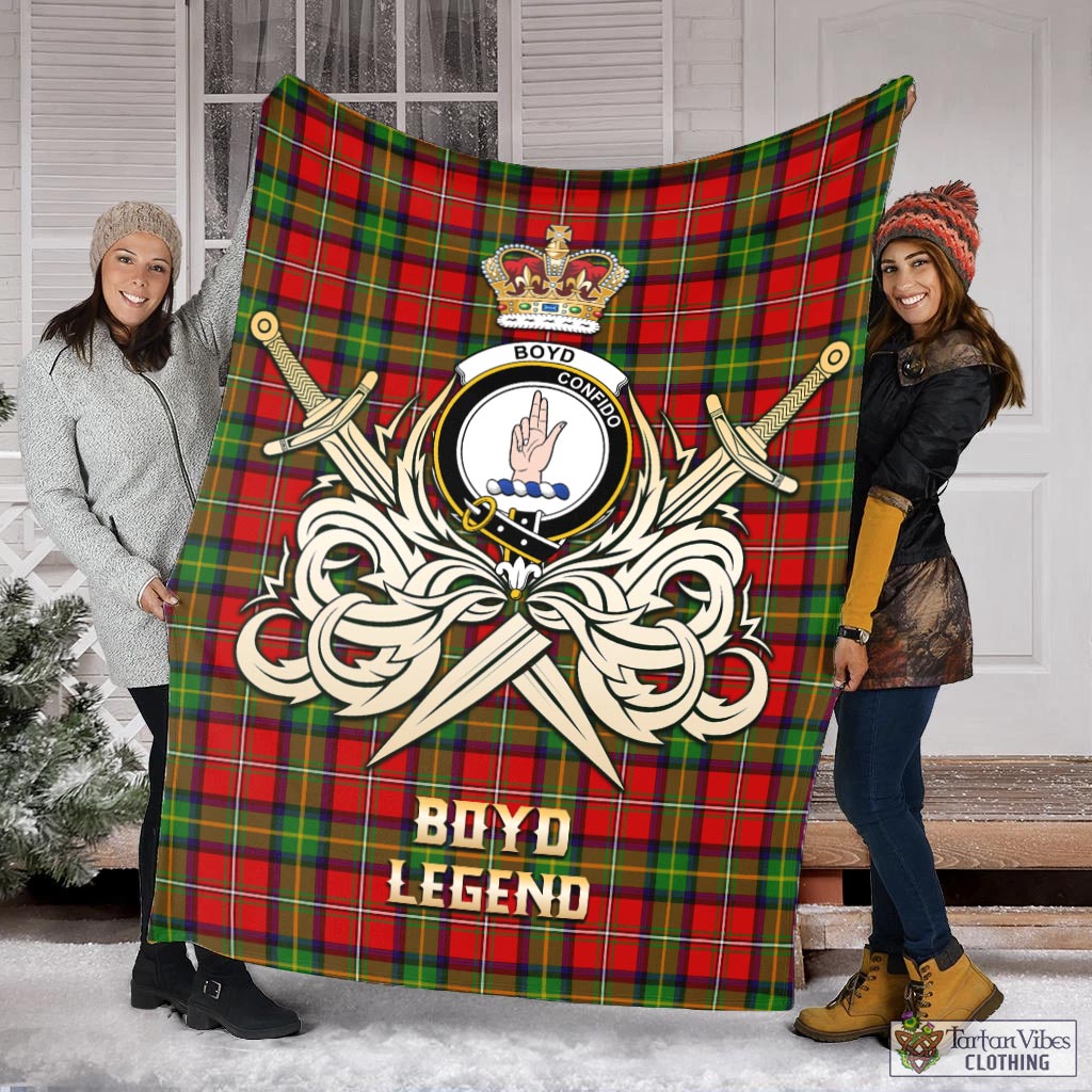 Tartan Vibes Clothing Boyd Modern Tartan Blanket with Clan Crest and the Golden Sword of Courageous Legacy