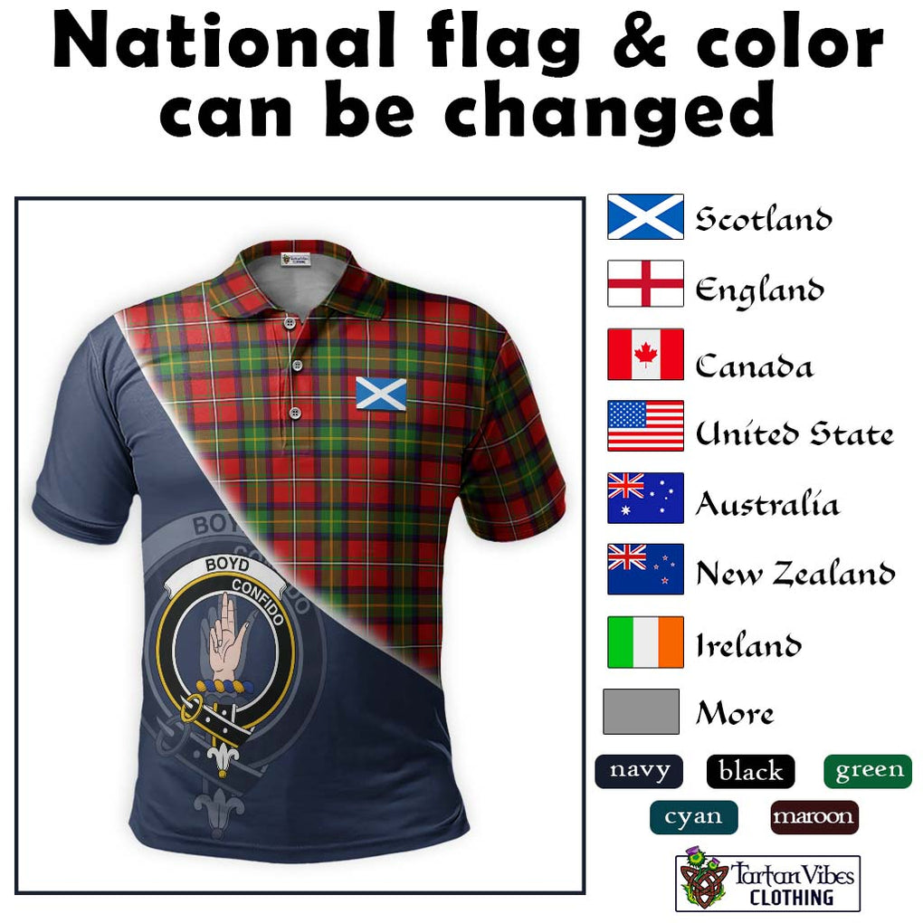 Boyd Tartan Polo Shirt with Personalised National Flag and Family Crest Half Style - Tartanvibesclothing Shop