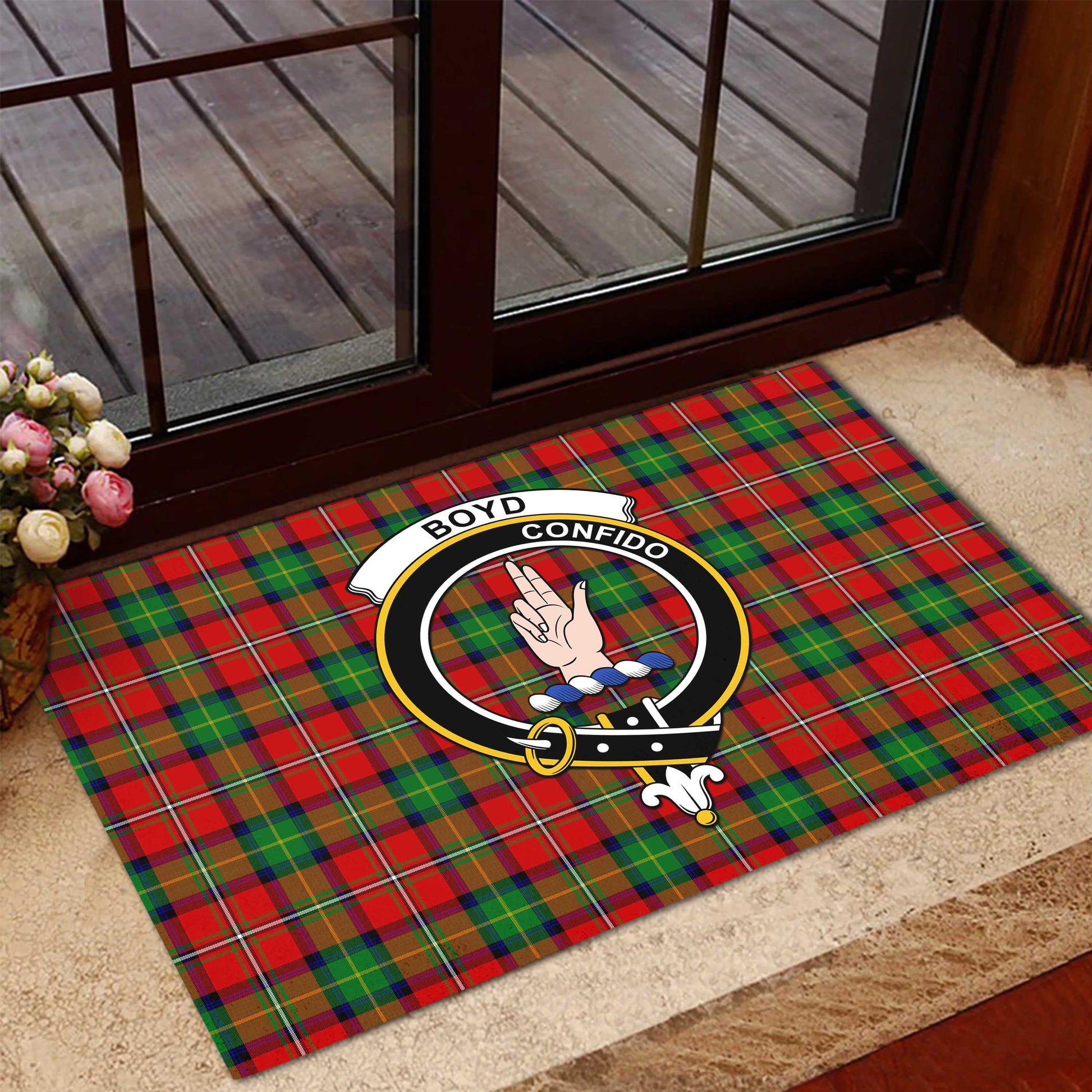 Boyd Modern Tartan Door Mat with Family Crest - Tartanvibesclothing