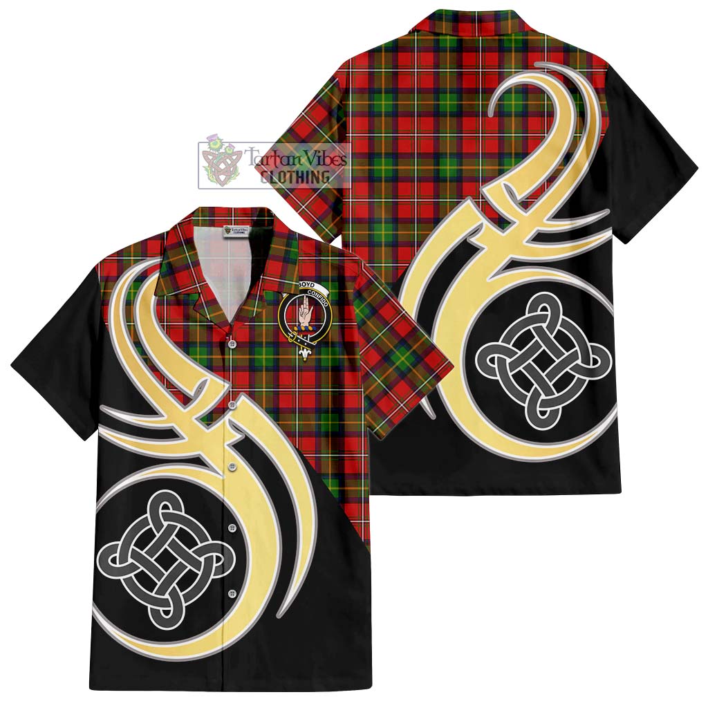 Boyd Tartan Short Sleeve Button Shirt with Family Crest and Celtic Symbol Style - Tartan Vibes Clothing