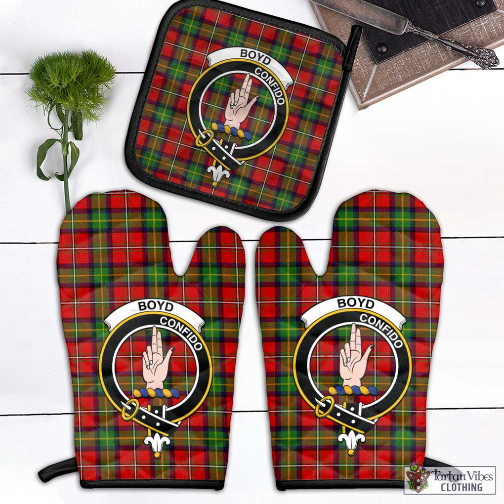 Boyd Tartan Combo Oven Mitt & Pot-Holder with Family Crest Black - Tartan Vibes Clothing