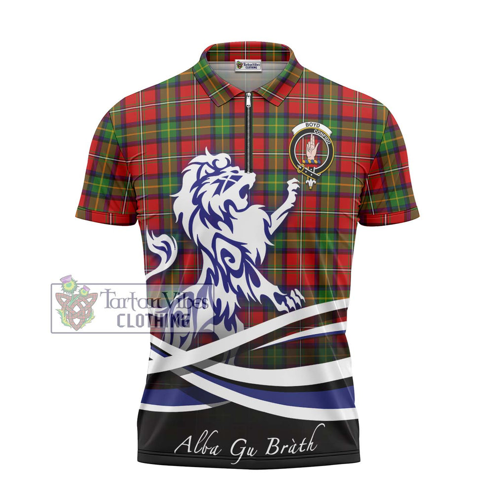 Boyd Tartan Zipper Polo Shirt with Alba Gu Brath Regal Lion Emblem - Tartanvibesclothing Shop