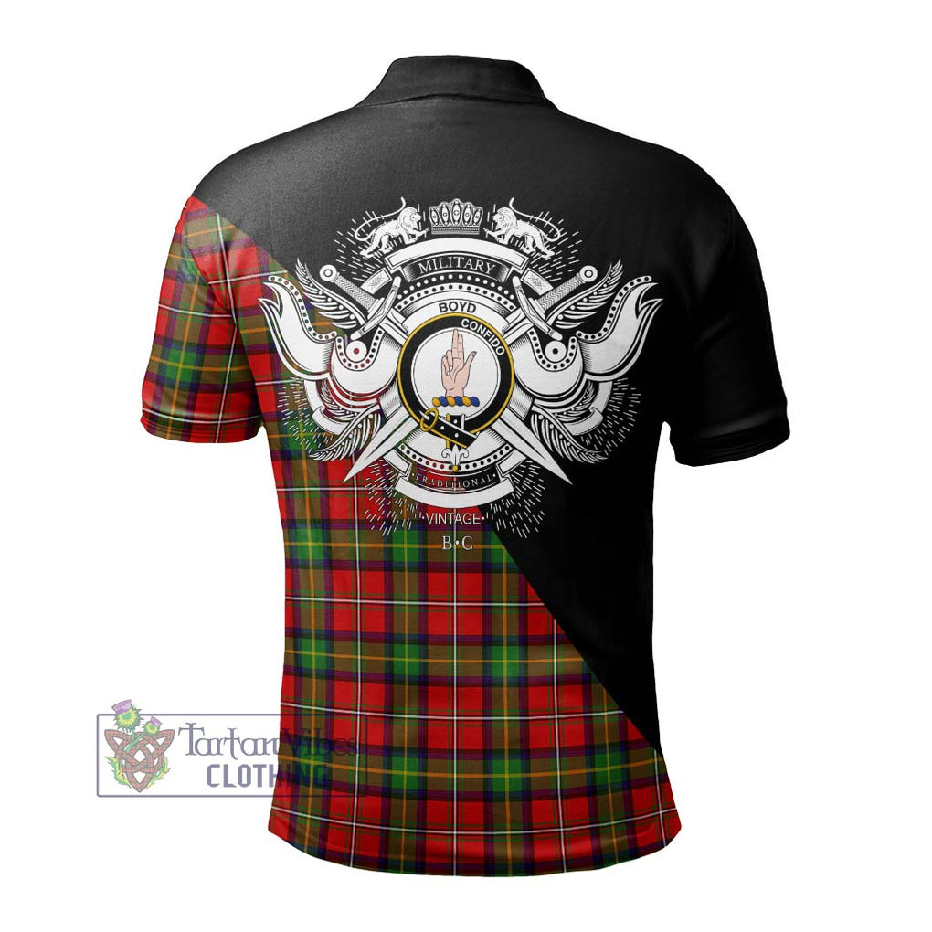 Boyd Tartan Polo Shirt with Family Crest and Military Logo Style - Tartanvibesclothing Shop