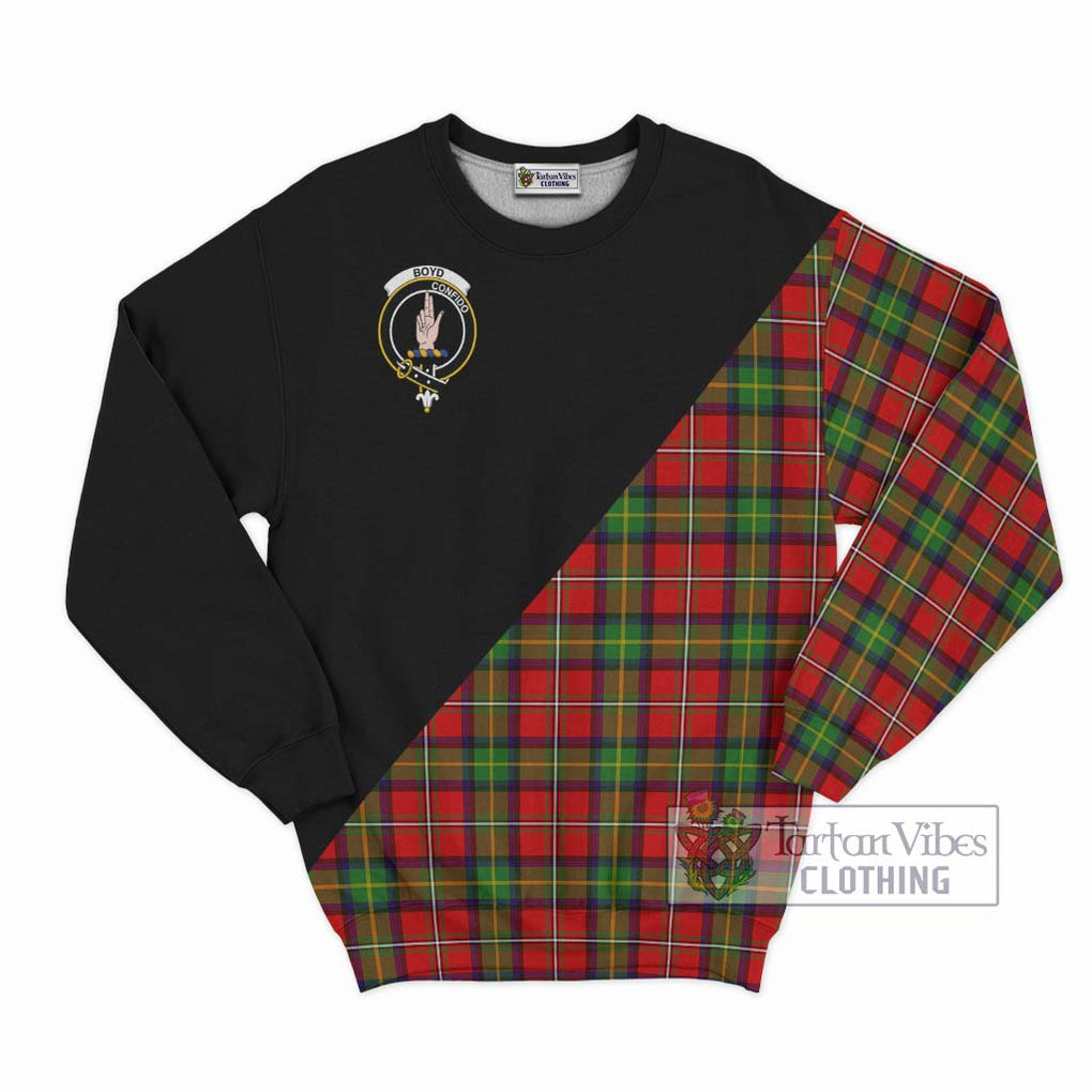 Boyd Tartan Sweatshirt with Family Crest and Military Logo Style - Tartanvibesclothing Shop