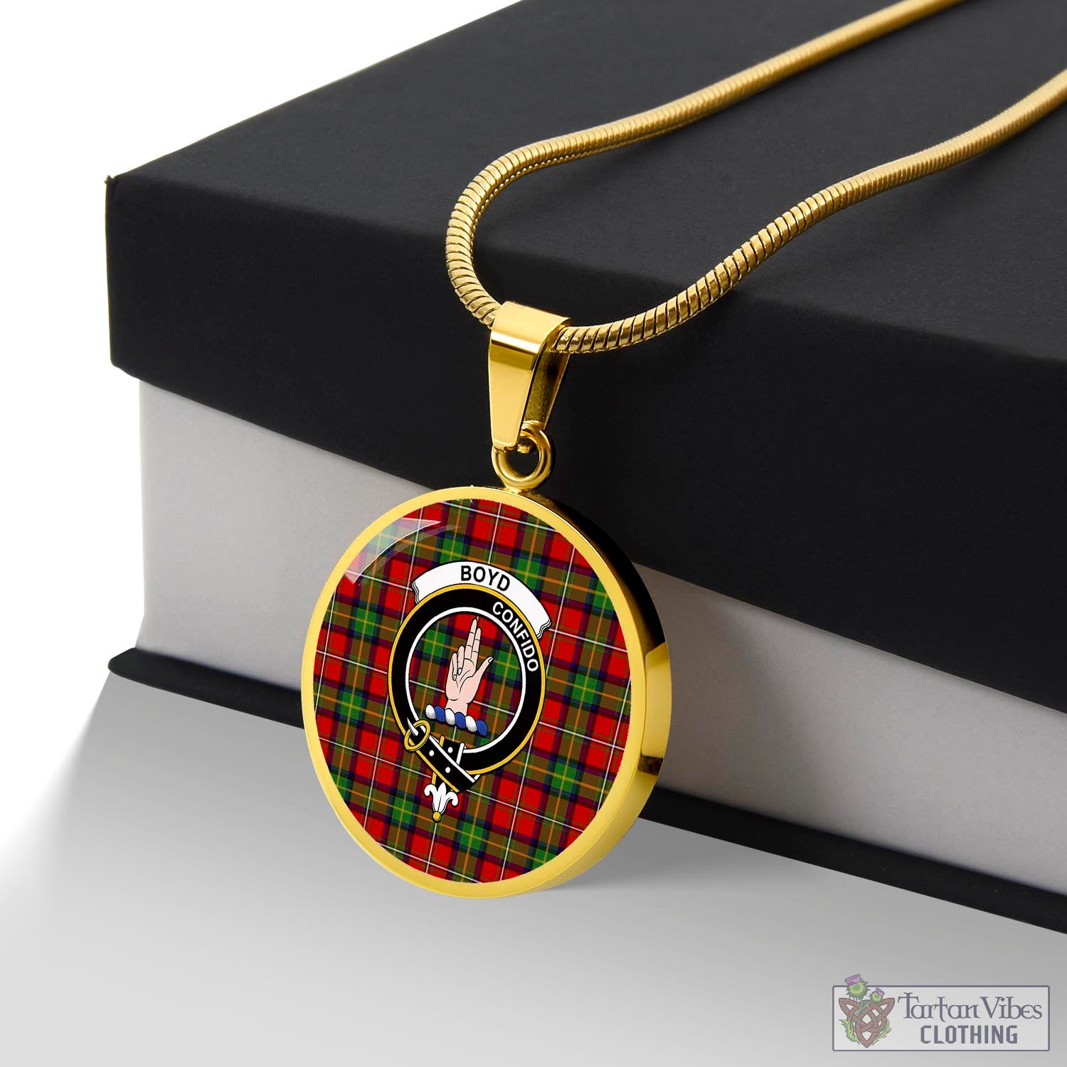 Tartan Vibes Clothing Boyd Modern Tartan Circle Necklace with Family Crest