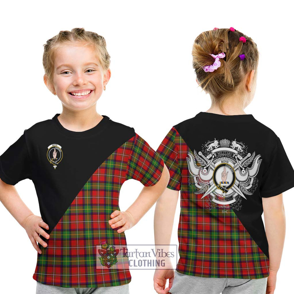 Boyd Tartan Kid T-Shirt with Family Crest and Military Logo Style - Tartanvibesclothing Shop