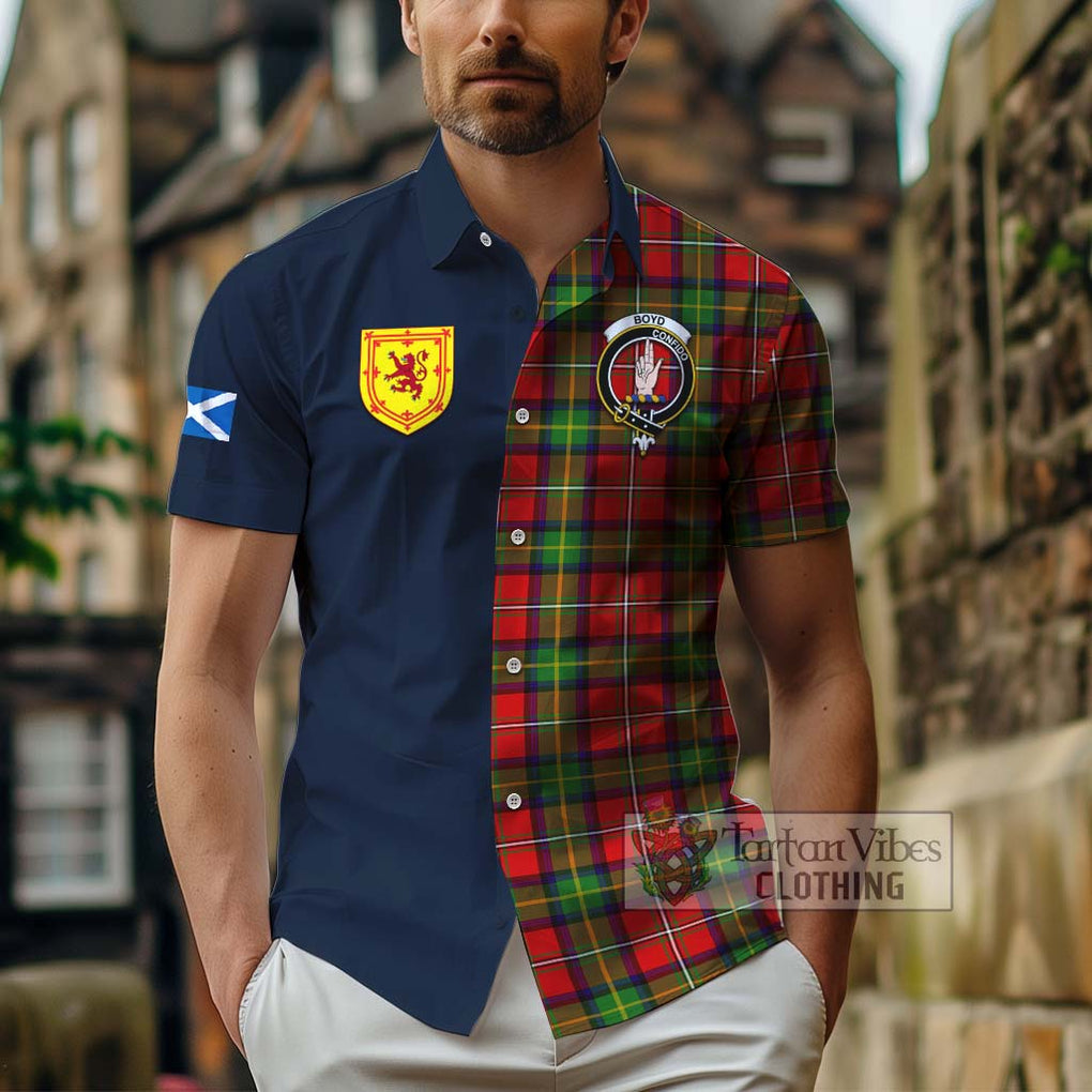 Tartan Vibes Clothing Boyd Modern Tartan Short Sleeve Button Shirt with Scottish Lion Royal Arm Half Style