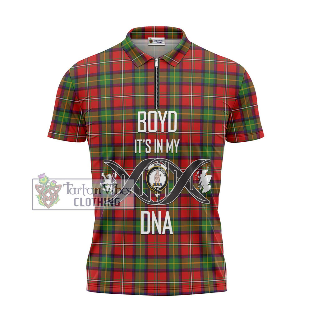 Boyd Tartan Zipper Polo Shirt with Family Crest DNA In Me Style - Tartanvibesclothing Shop