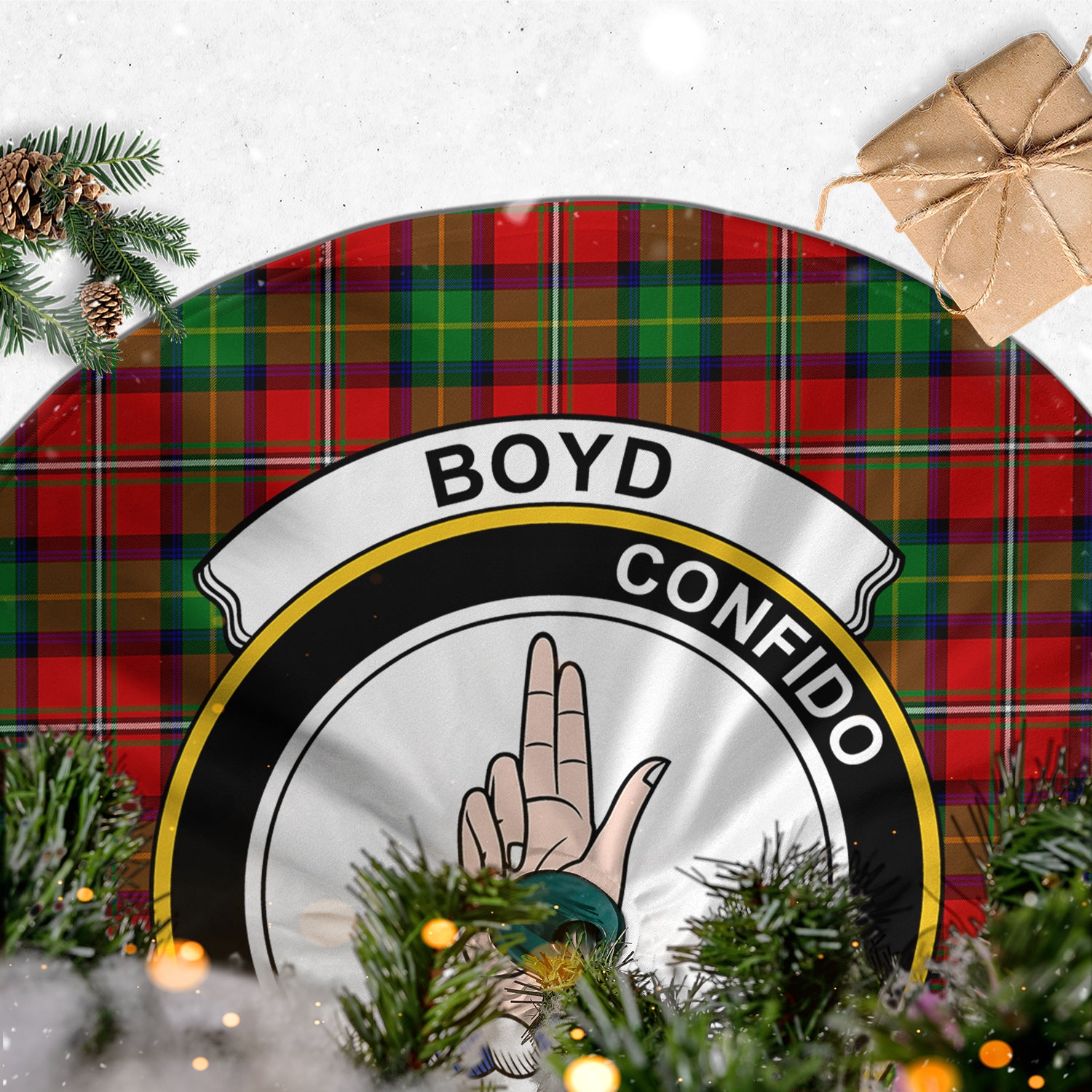 Boyd Modern Tartan Christmas Tree Skirt with Family Crest - Tartanvibesclothing