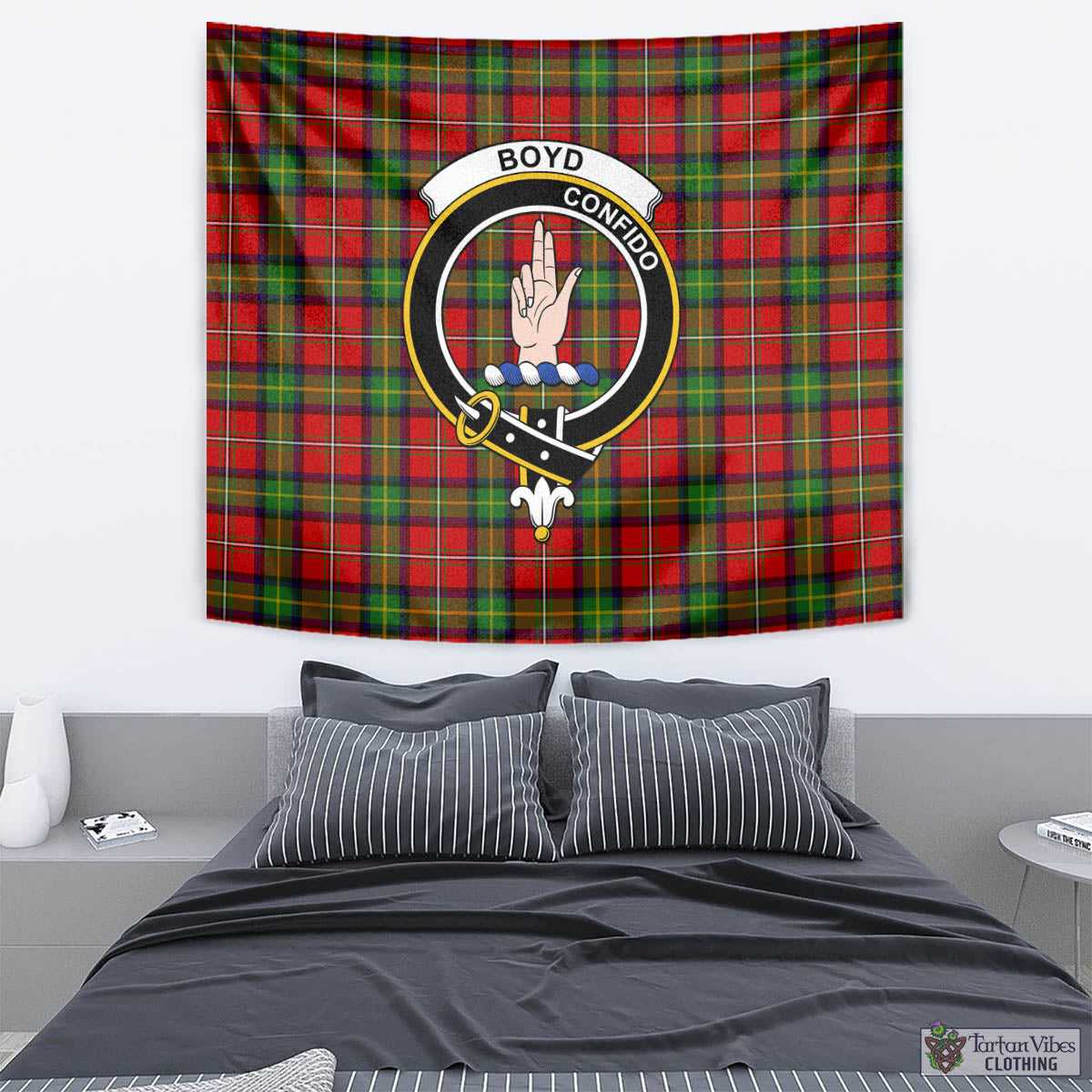 Tartan Vibes Clothing Boyd Modern Tartan Tapestry Wall Hanging and Home Decor for Room with Family Crest