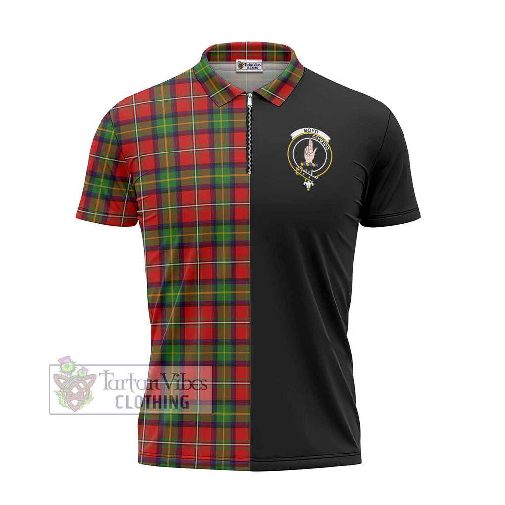 Boyd Tartan Zipper Polo Shirt with Family Crest and Half Of Me Style - Tartanvibesclothing Shop