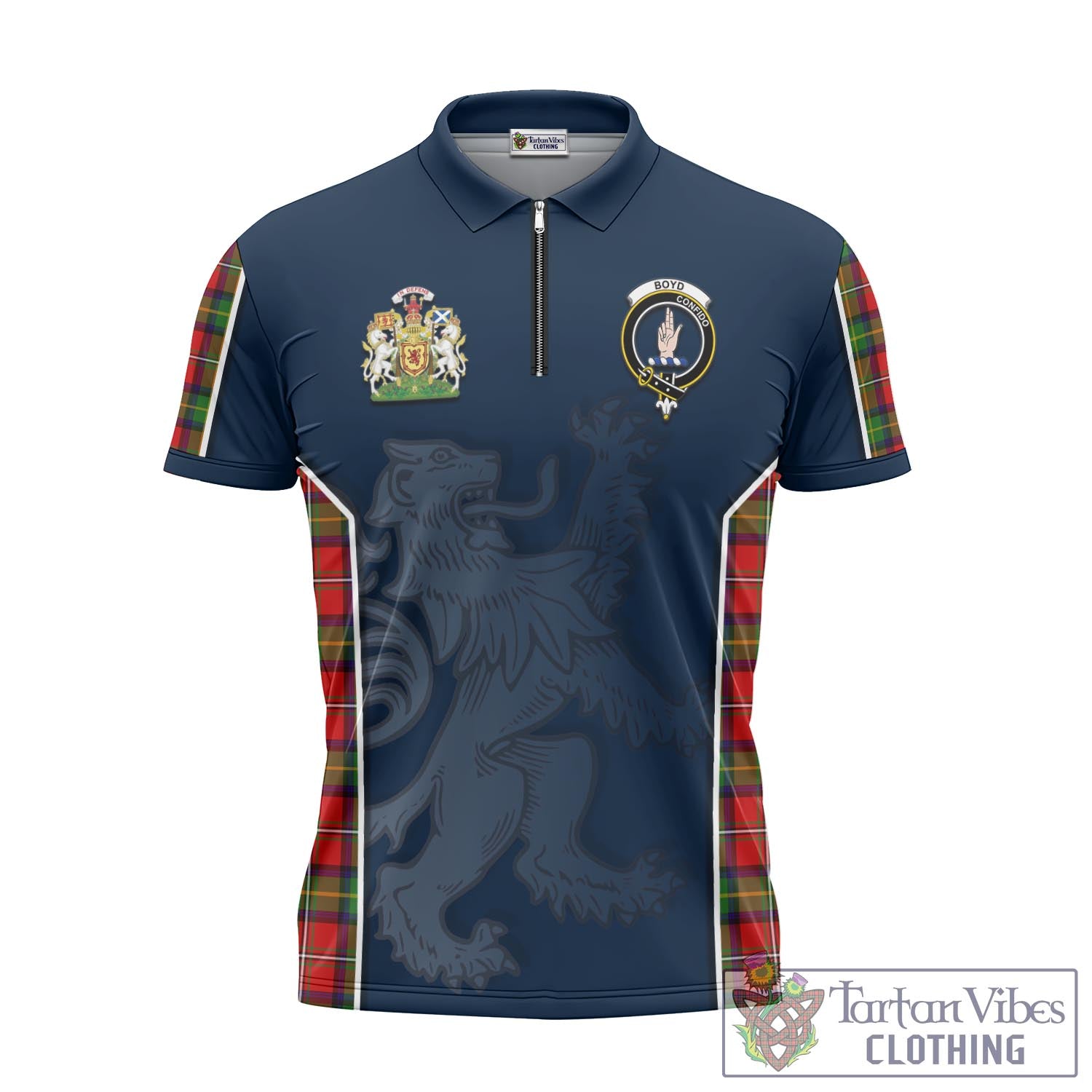 Tartan Vibes Clothing Boyd Modern Tartan Zipper Polo Shirt with Family Crest and Lion Rampant Vibes Sport Style