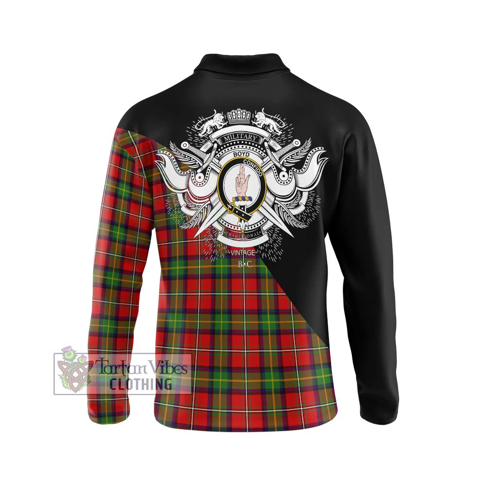 Boyd Tartan Long Sleeve Polo Shirt with Family Crest and Military Logo Style - Tartanvibesclothing Shop