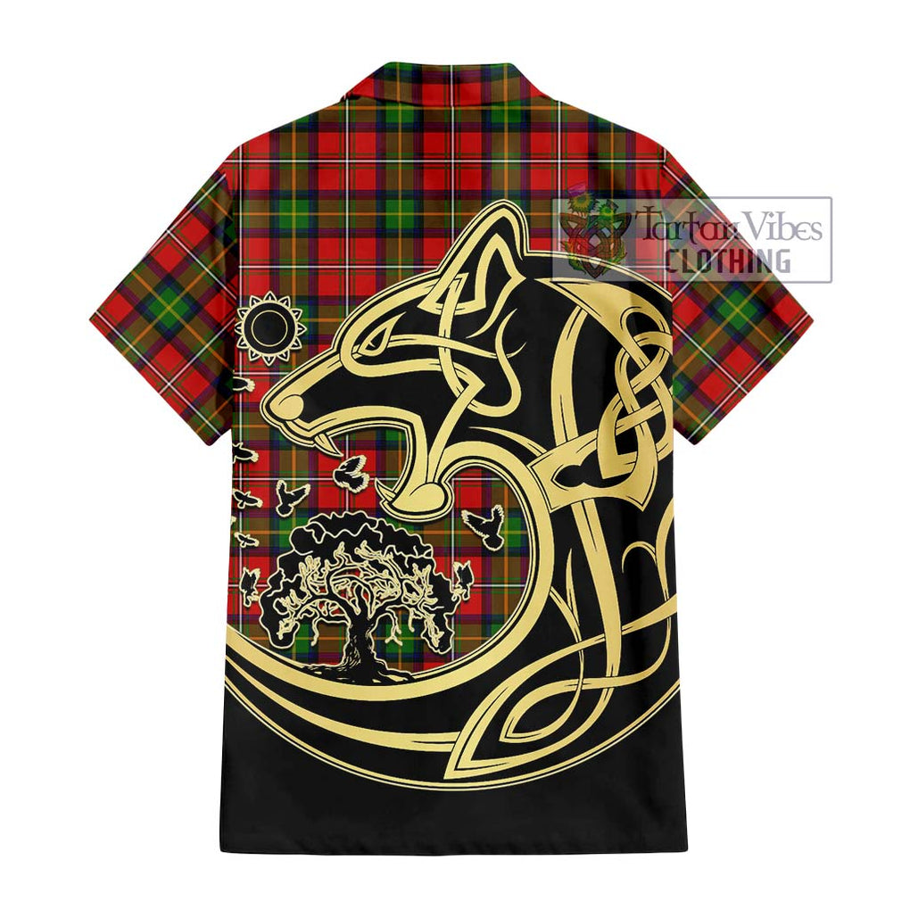 Boyd Tartan Short Sleeve Button Shirt with Family Crest Celtic Wolf Style - Tartan Vibes Clothing