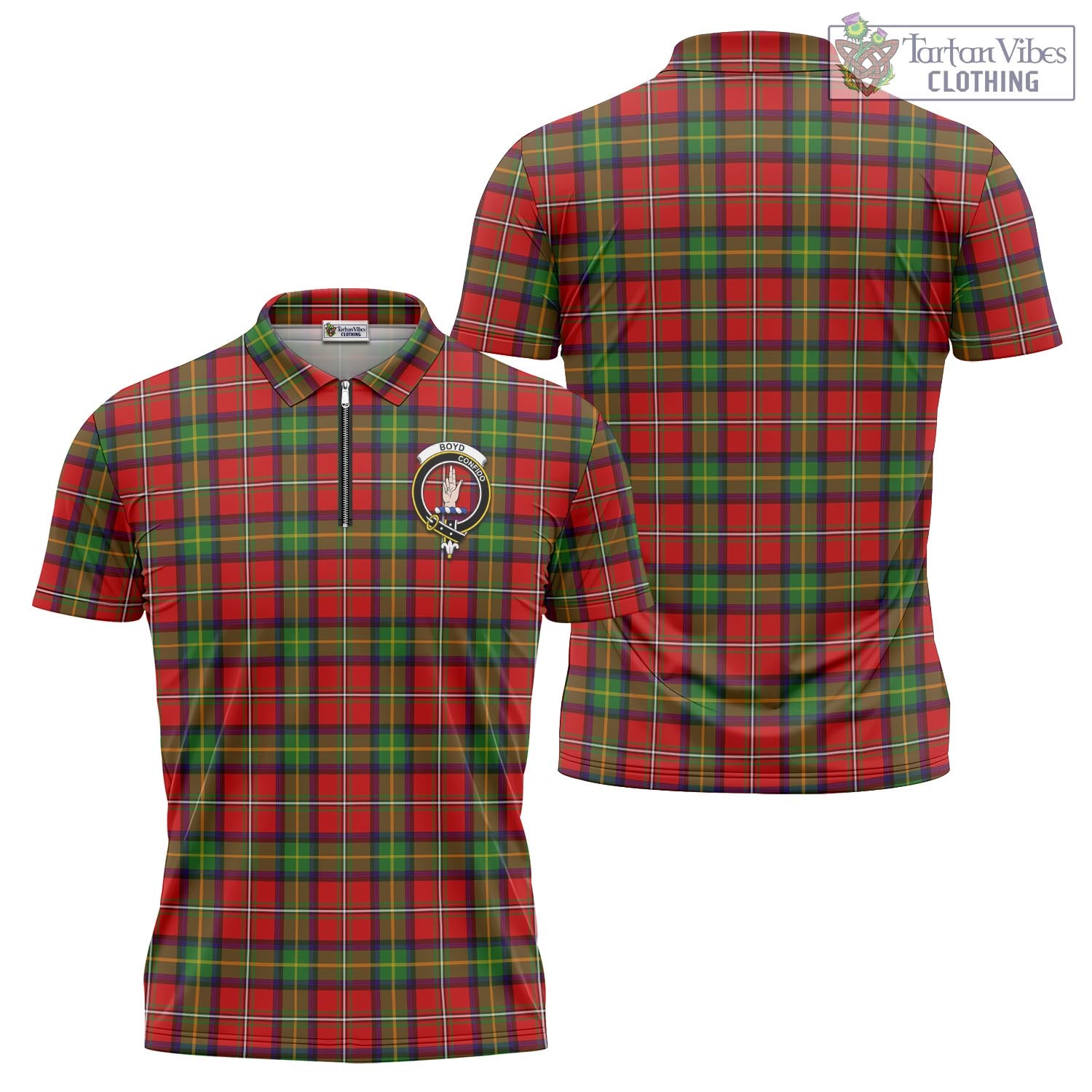 Tartan Vibes Clothing Boyd Modern Tartan Zipper Polo Shirt with Family Crest