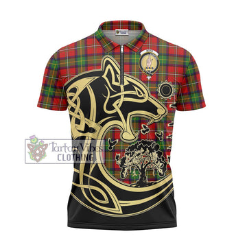 Boyd Tartan Zipper Polo Shirt with Family Crest Celtic Wolf Style