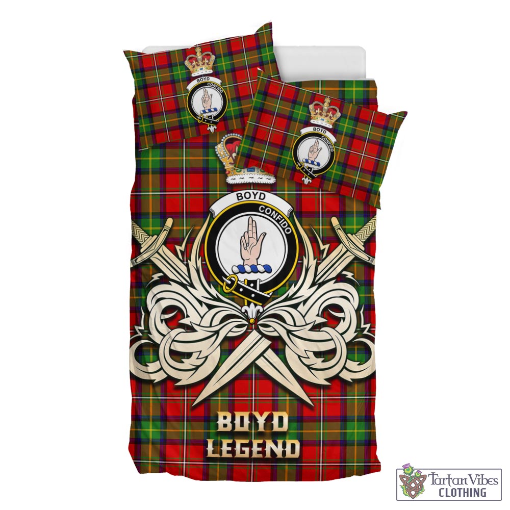 Tartan Vibes Clothing Boyd Modern Tartan Bedding Set with Clan Crest and the Golden Sword of Courageous Legacy