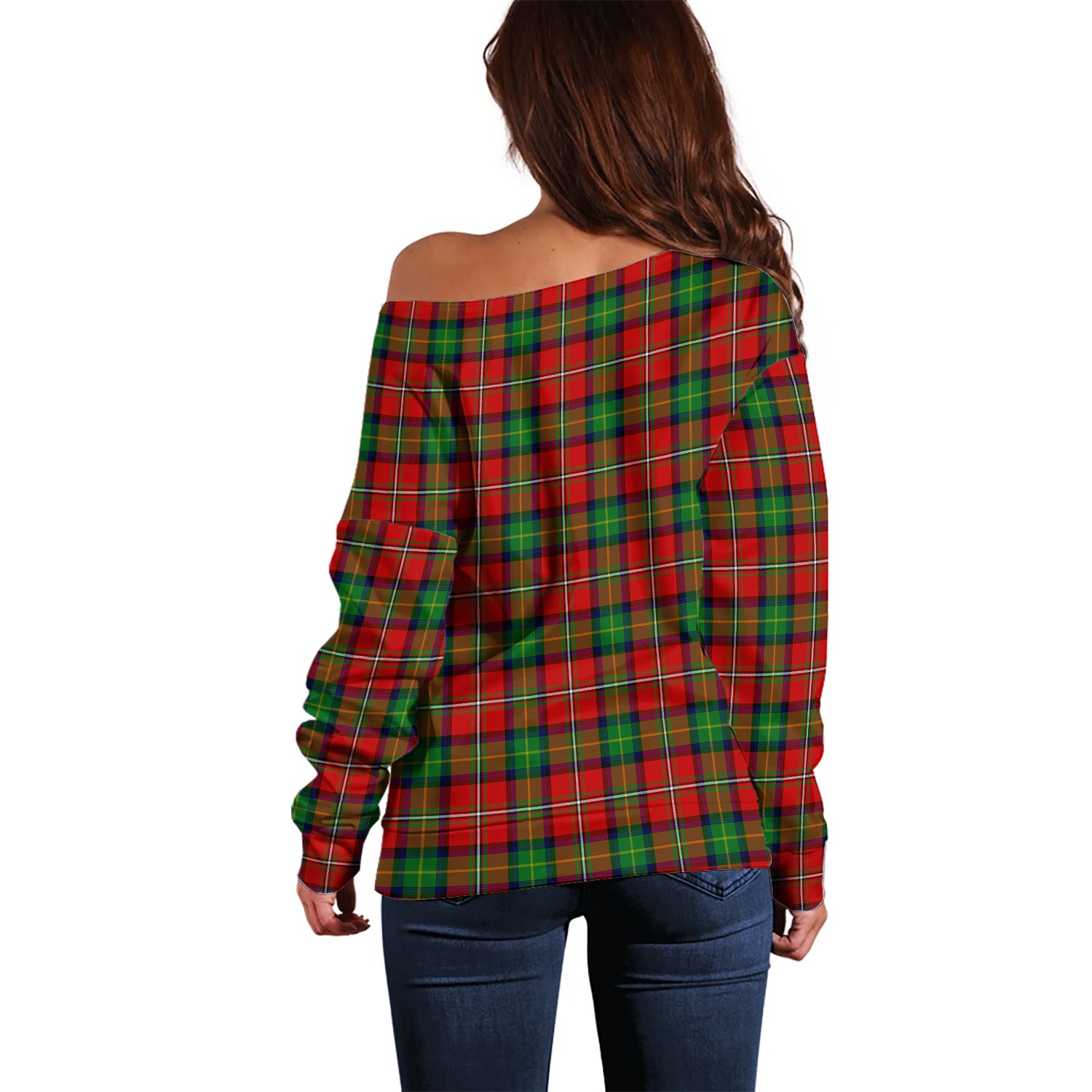 Boyd Modern Tartan Off Shoulder Women Sweater with Family Crest - Tartanvibesclothing